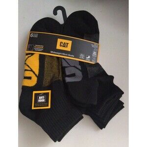 CAT Midweight Work Socks - Black with Yellow Accent 6-Pack New Size  8-12